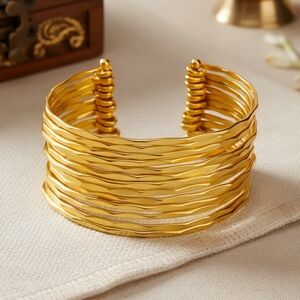 Layered Brass Cuff Bracelet Indian Artisan Boho Chic Stunning Statement Piece